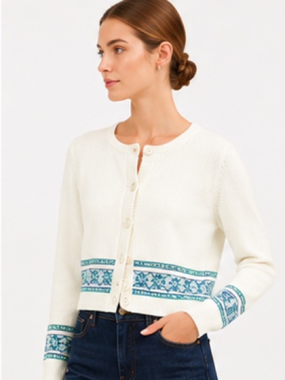 NWT Draper James Printed CardiganSea Salt Multi Ivory Multi Size XSmall